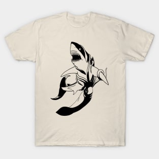 Great white shark and giant squid T-Shirt